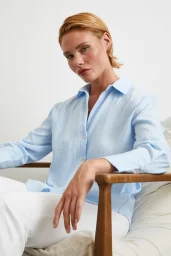 Paralel Çizgili Gömlek Mavi