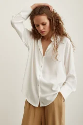 Satin Shirt with Lace Ecru