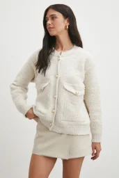 Cepli Düğmeli Simli Hırka Ekru