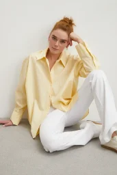 Cepli Çizgili Poplin Gömlek Sarı