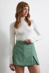 Yırtmaçlı Şort Etek Yeşil