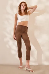 Leggings Hose mit Reißverschluss Braun