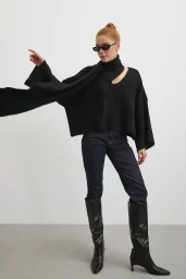 Fitilli Şal Yaka Kazak Siyah