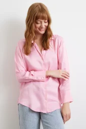 Viskon Saten Gömlek Pembe