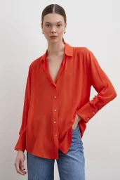 V Yaka Viskon Gömlek Oranj