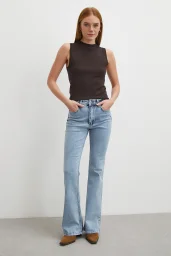 Orta  Bel Likralı İspanyol Paça Jean Buz Mavisi