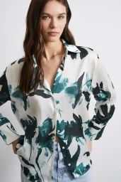 Saten Yüzeyli Desenli Gömlek Yeşil