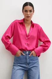 Basic Satin Bluse Fuchsia