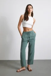 Elastischer Taillenbund, Gesäßtaschen, Bequeme Hose Khaki