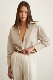 Übergroßes Gestreiftes Hemd Beige