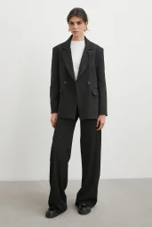 Yüksek Bel Geniş Paça Pantolon Siyah