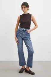 Beş Cepli Yüksek Bel Regular Fit Jean Mavi