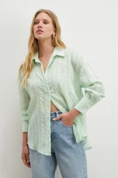 Transparan Çizgili Gömlek Mint