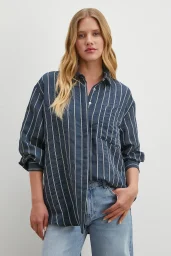 Çizgili Cepli Modal Gömlek Lacivert