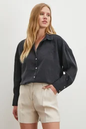 Modal V Yaka Gömlek Siyah