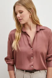 Viskon Saten Gömlek Gül Kurusu