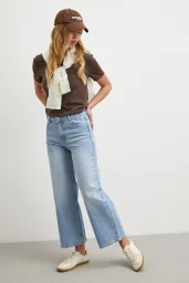 Yüksek Bel Culotte Jean Mavi
