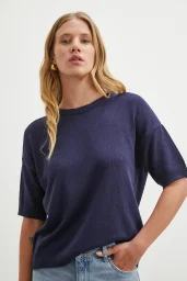 Bisiklet Yaka Triko T-shirt Lacivert