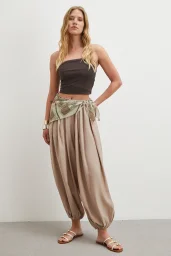 Fularlı Şalvar Pantolon Vizon