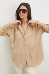 Dökümlü Oversize Modal Gömlek Bej