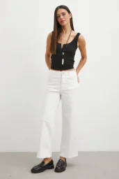 Yüksek Bel Culotte Jean Beyaz