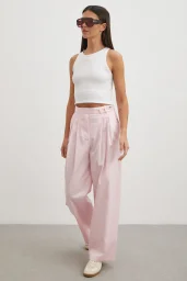 Geniş Paça Pensli Pantolon Pembe