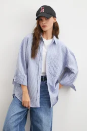 Çizgili Oversize Gömlek Açık Mavi