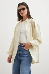 Çizgili Oversize Pastel Gömlek Sarı