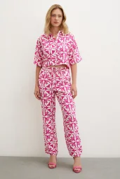 Beli Lastikli Boru Paça Pantolon Fuşya