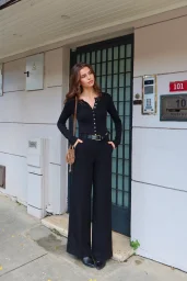 Düğmeli Uzun Kol Bluz Siyah