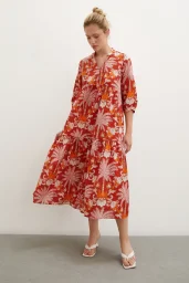 High Neck Patterned Maxi Dress Orange