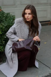 Kürk Yaka Kuşaklı Kaşe Kaban Gri