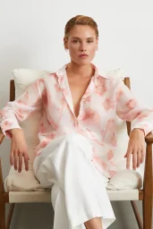 Organze Desenli Tül Gömlek Pembe