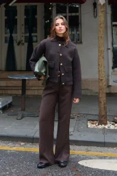 Polo Yaka Cepli Gold Düğmeli Ceket Kahve