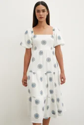 Blue Linen Dress with Bow on the Back