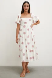 Back Bow Linen Dress Pink
