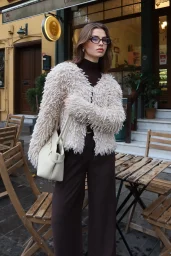 V Neck Fringed Cardigan Ecru