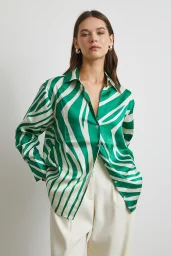 Zebra Pattern V Neck Shirt Green