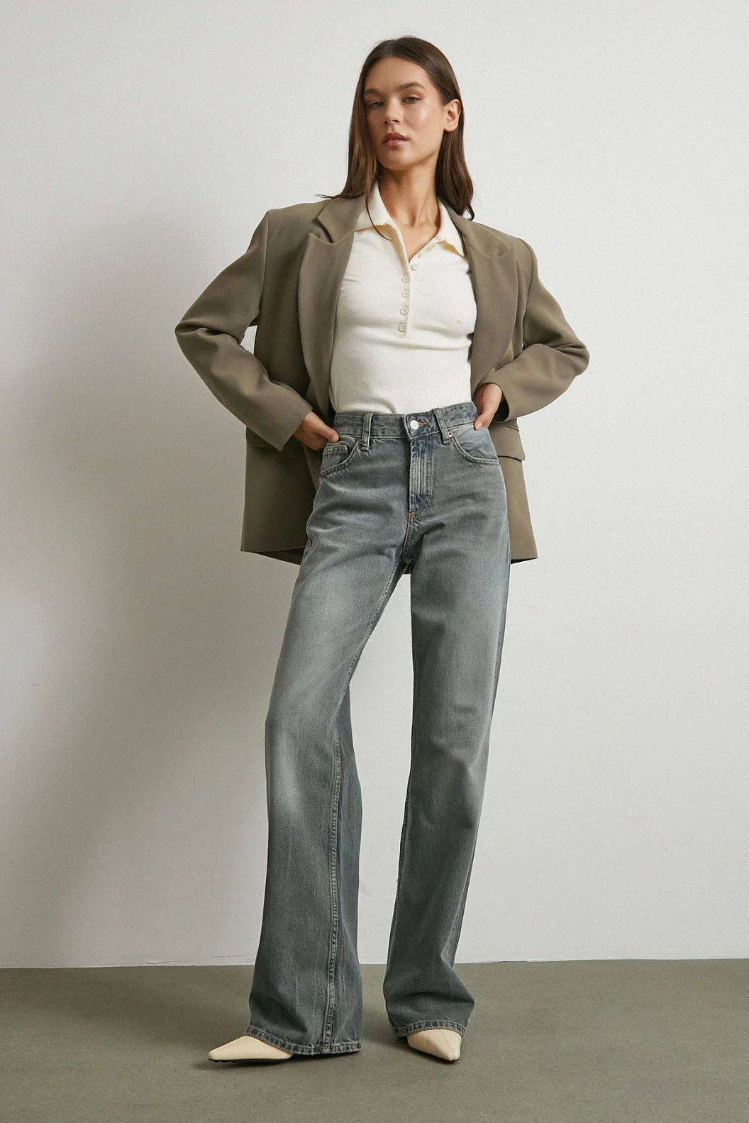 Beş Cepli Yüksek Bel Jean Füme