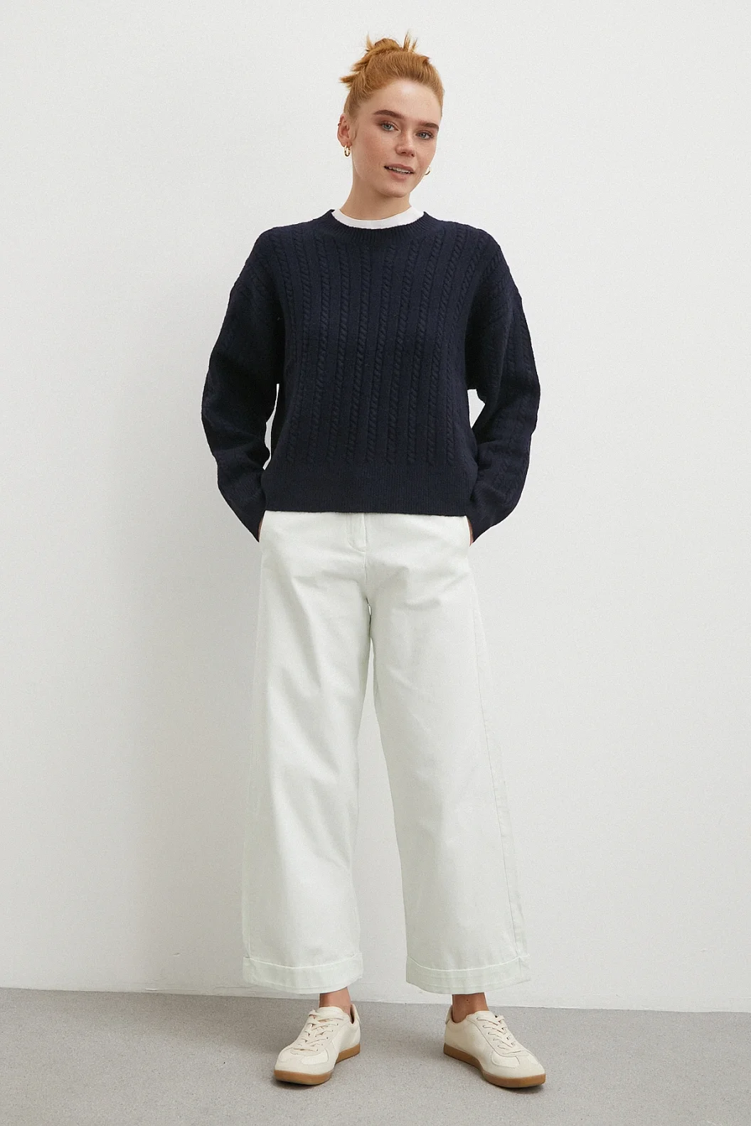 Paçası Katlamalı Gabardin Pantolon Taş