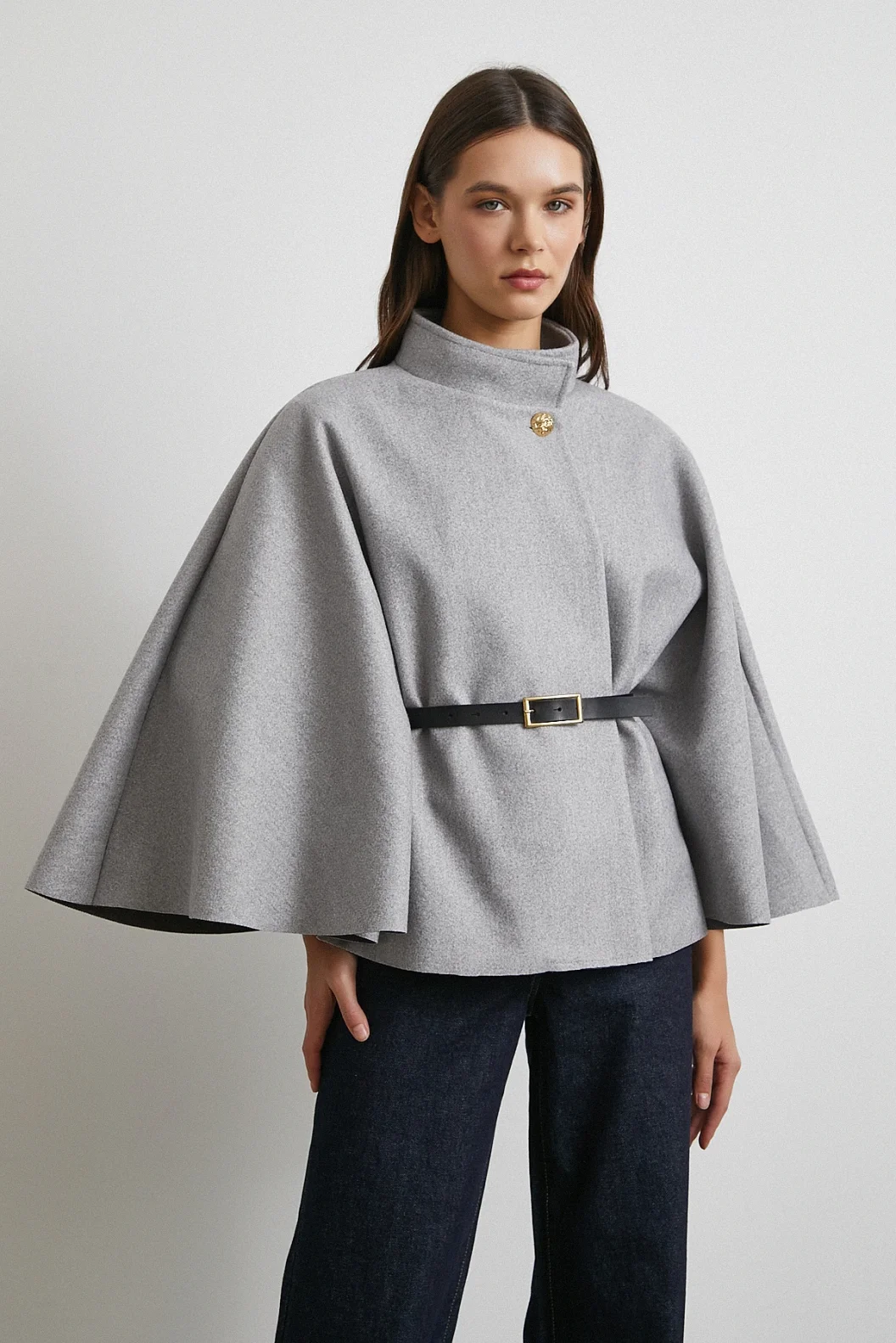 Kemerli Kaşe Panço Gri