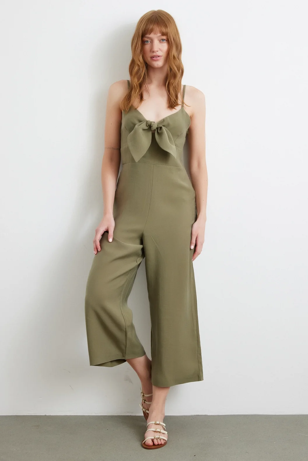 Bow Strap Jumpsuit Khaki
