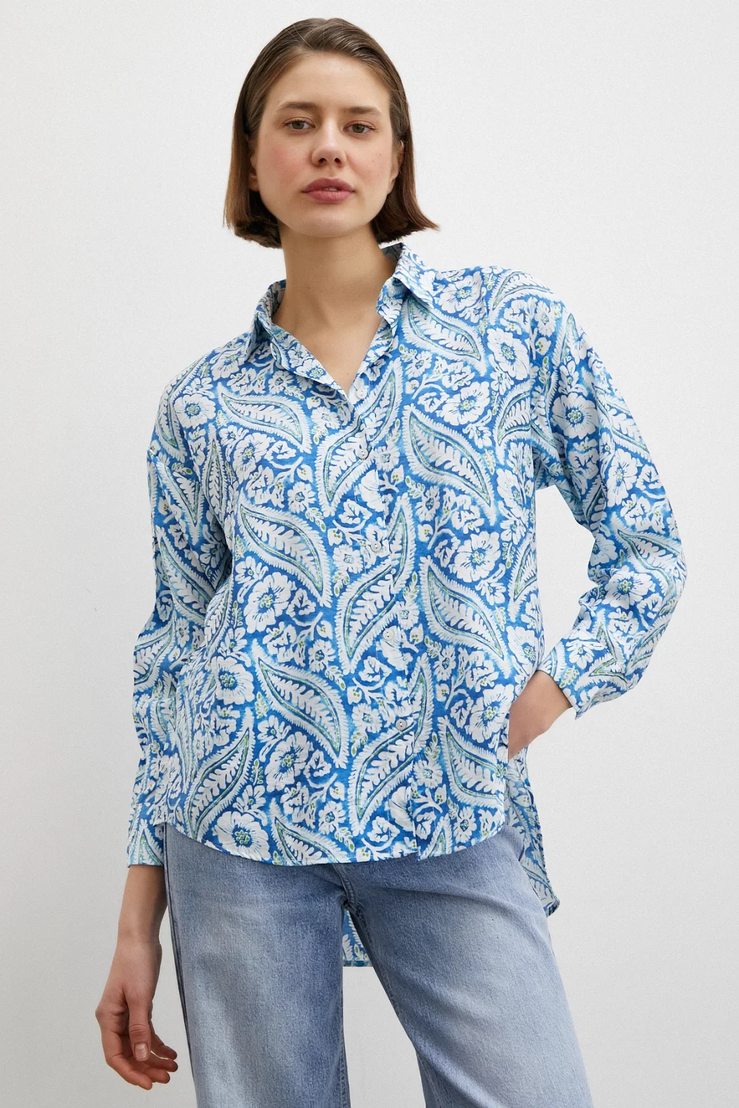 Schal Muster Modalhemd Blau