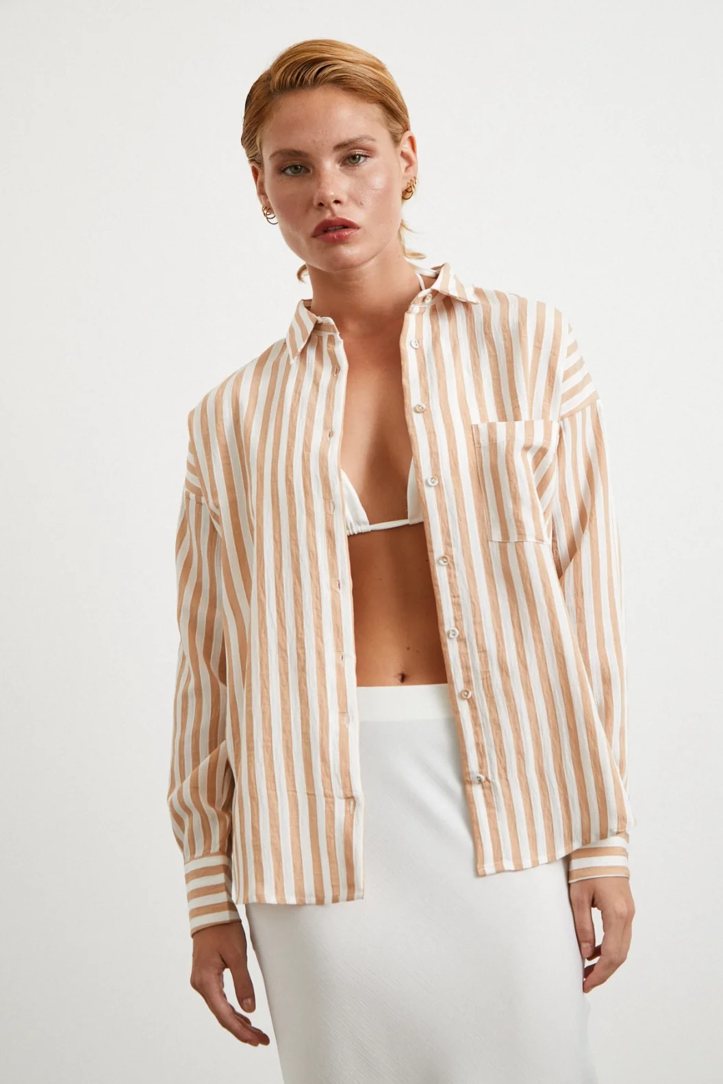 Multi Striped Pocket Shirt Camel