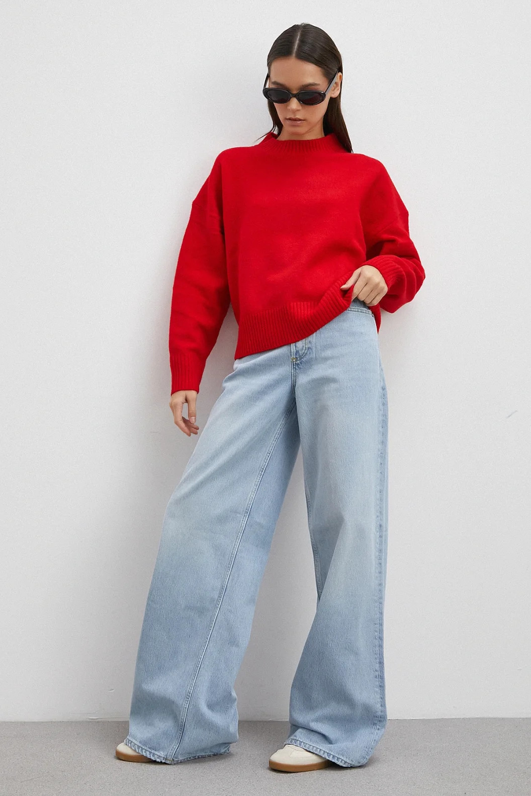 Yüksek Bel Geniş Paça Jean Buz Mavisi