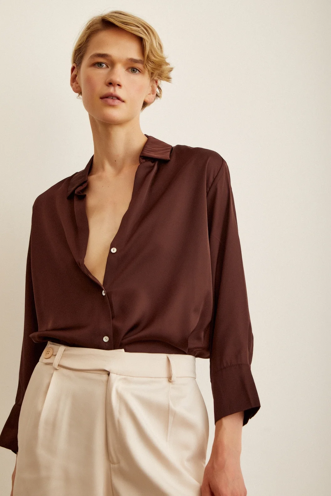Basic Saten Shirt Brown