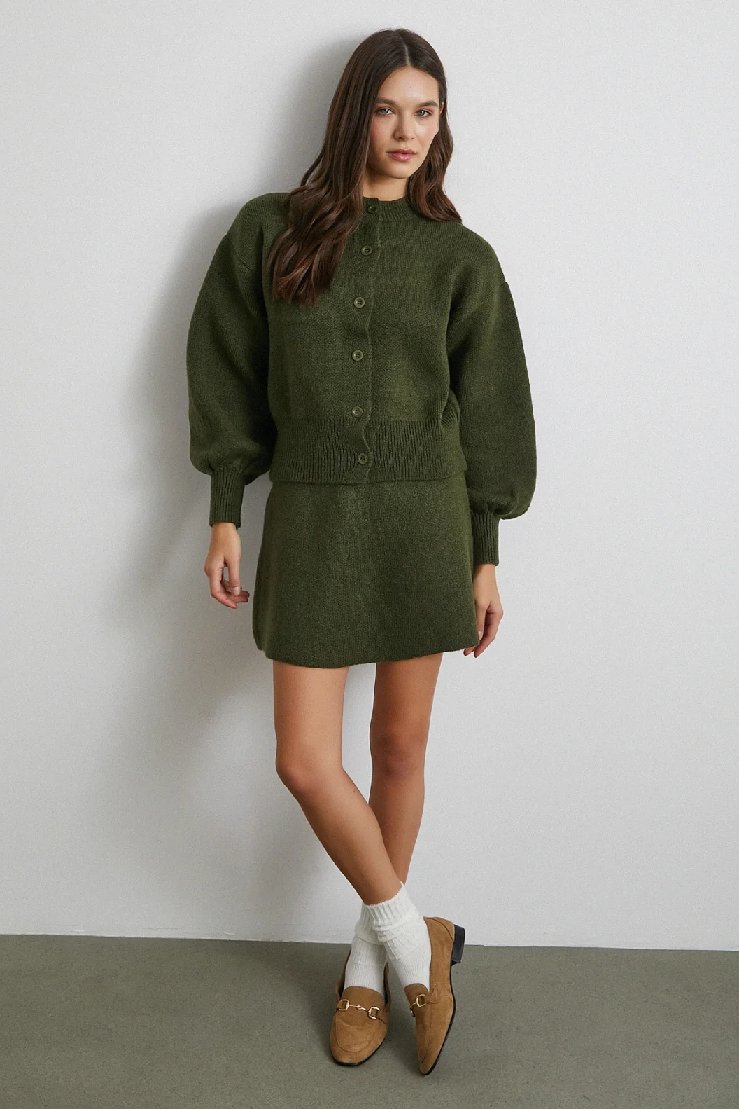 Hırka Etek Triko Takım Haki