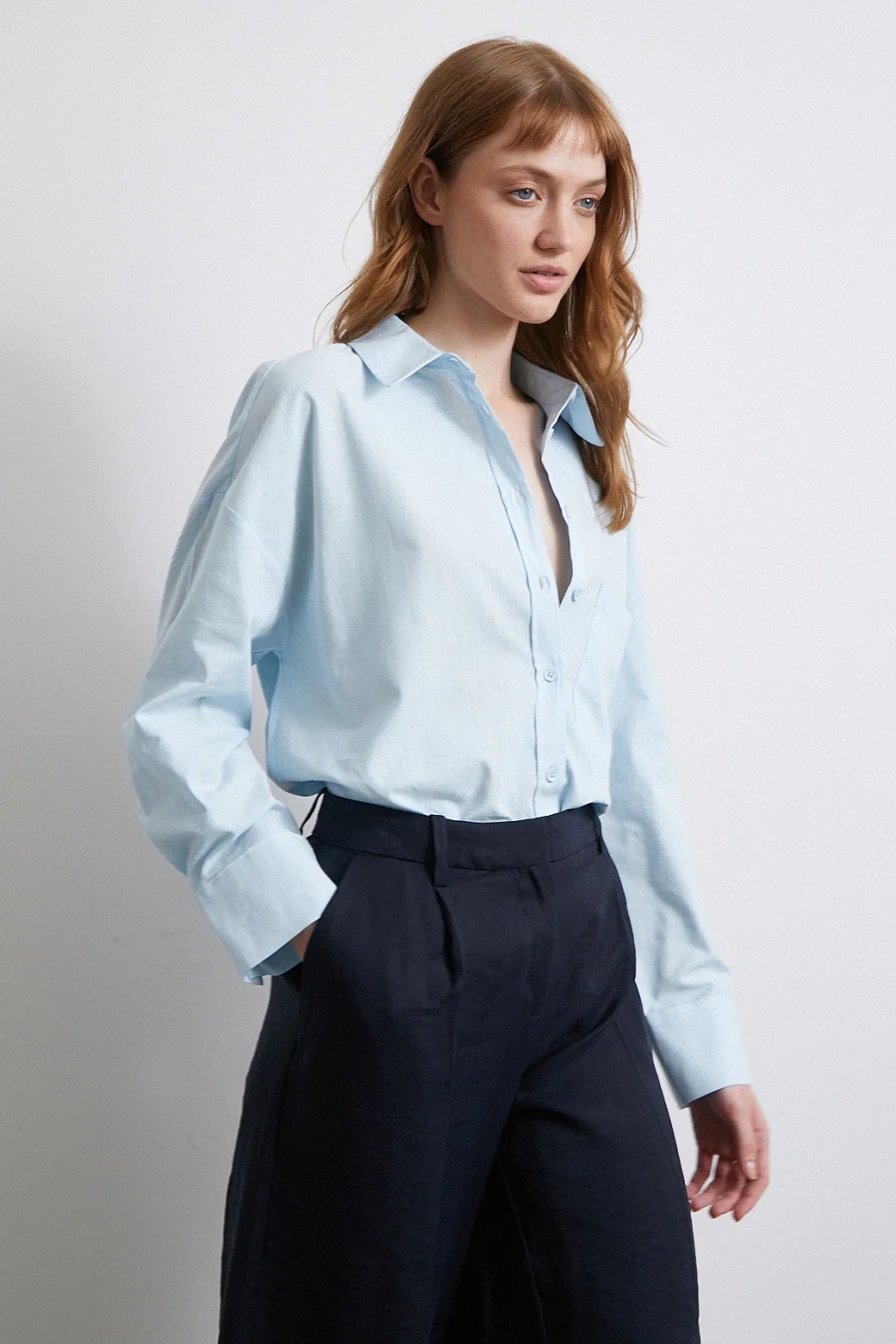 Pamuklu Oversize Gömlek Mavi