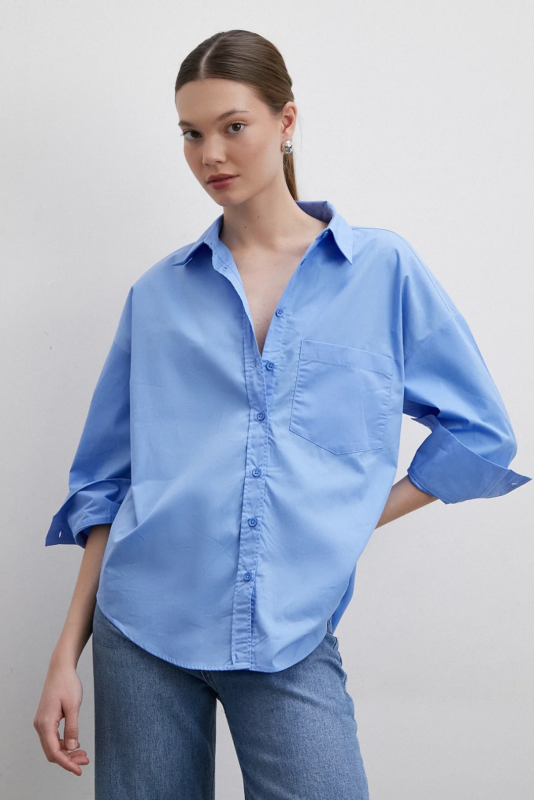 Oversized Cotton Shirt Blue