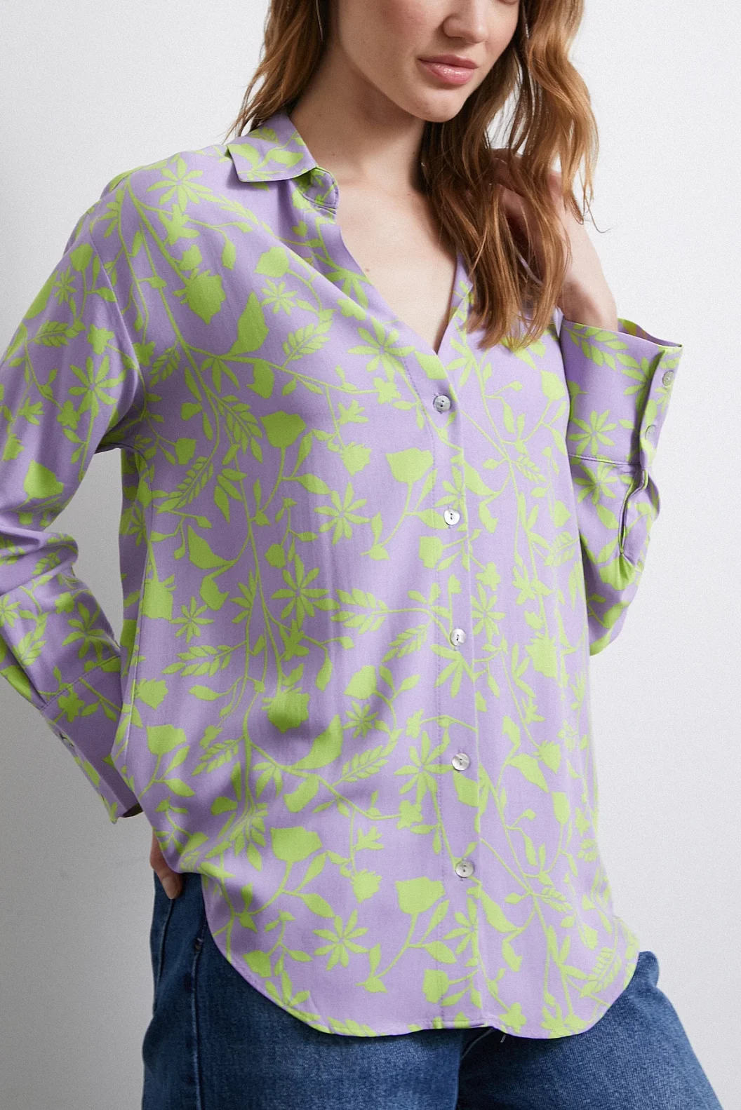 Orman Desenli Gömlek Mor